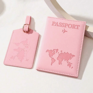 🌸 Travel in Style – Pink Passport Cover & Luggage Tag Set
