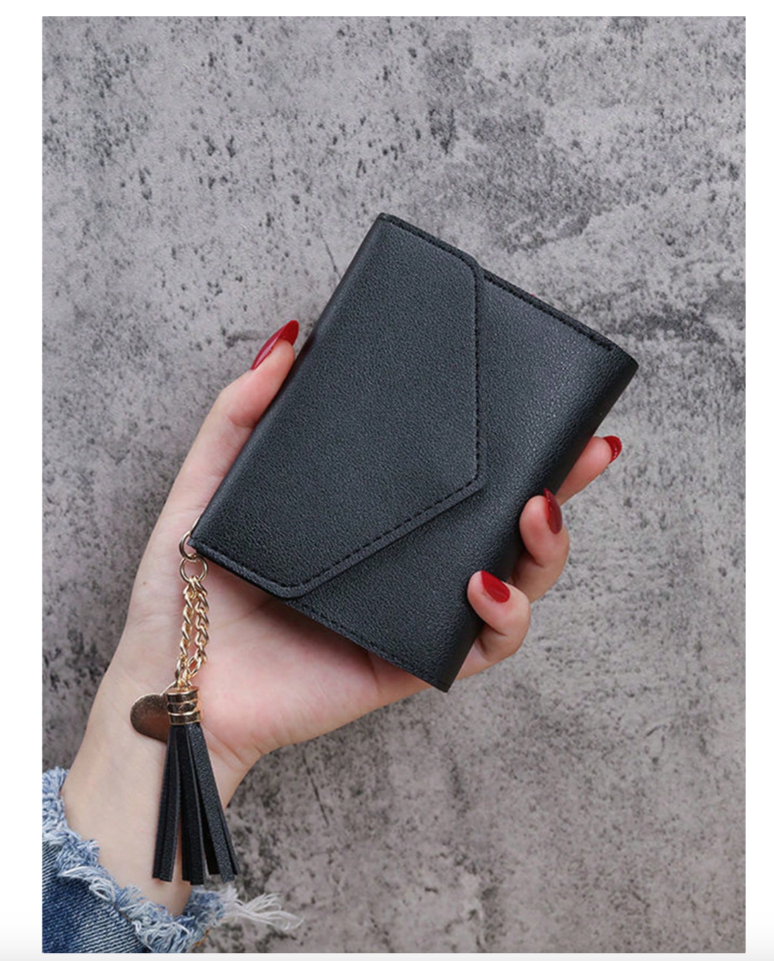 Women’s Tri-Fold Tassel Wallet – Compact PU Leather Card Holder with Coin Pocket & Keychain Charm